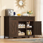 TEENFON Coffee Bar Cabinet with 3 Drawers, Farmhouse Buffet Cabinet - Image 2