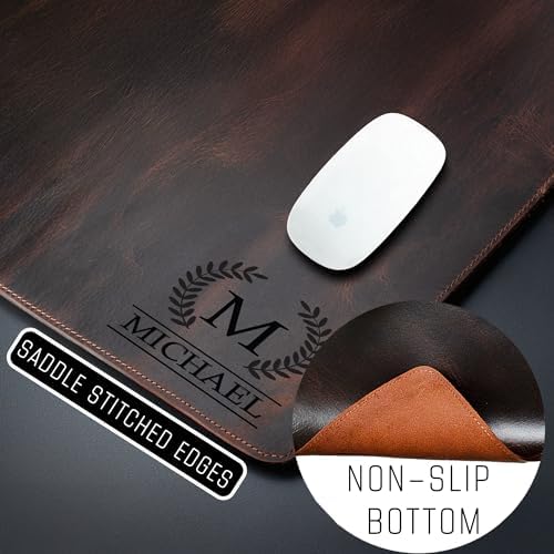 Custom Leather Desk Mat – Personalized Office Desk Pad, Engraved Mouse Pad, Handmade Grain Leather Mat, Logo Gift for Men, Christmas Gift (Dark Brown, Medium:32x16) - Image 2