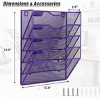 EASEPRES 5 Pocket Mesh Hanging Wall File Organizer, Wall Mounted Mail Paper Document Folder Holder, Clipboard Storage Organization Magazine Rack with Nametag Label for Office Home School, Purple - Image 2