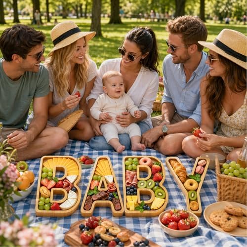 4PCS Baby Charcuterie Board Letters-(with 14 Balloons) Fillable Letter Food Serving Tray for Party Desserts Container Fruit Platter,Reusable for Baby Shower Gender Reveal Birthday Party Décor - Image 2