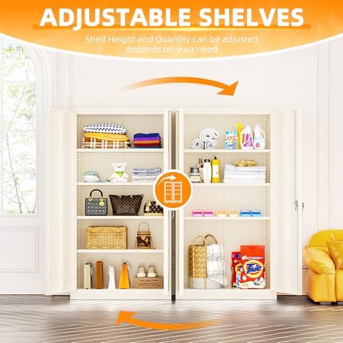 INTERGREAT Metal Storage Cabinet Doors, 72" Locking Steel Storage Cabinet with Shelves, Tall Lockable Steel Cabinets for Home Office, Garage(Grey) - Image 6
