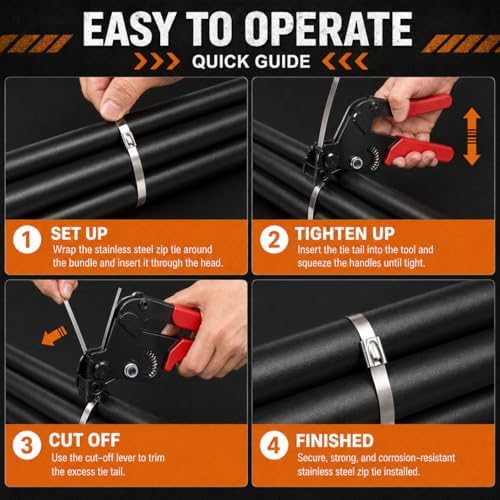 Stainless Steel Cable Tie Gun Set – 450PCS Silver Metal Zip Ties (6/8/12", 150PCS Each) with Scissors, Gloves, Storage Bag for Outdoor Fence Exhaust Automotive - Image 6