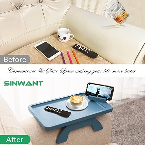 SINWANT Sofa Arm Tray with 360° Rotated Phone Holder,15.35x9.84-in,Blue - Image 6