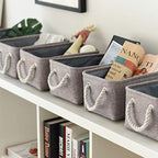 TheWarmHome Foldable Small Storage Baskets with Strong Cotton Rope Handles [6-Pack] Gray Collapsible Storage Bins Set Works Room Storage, Nursery Baskets - Image 4
