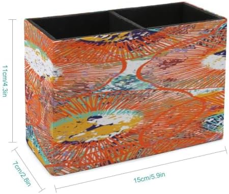 PU Leather Multi-Compartment Pen Holder Desktop Organizer Pencil Cup Storage Caddy for Office Home Supplies Bold Ethnic Print with Lines Circles - Image 2