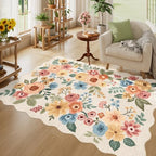 DUKINO 4x6 Area Rug, Non Slip Floral Washable Living Room Rug, Beige Yellow - Image 3