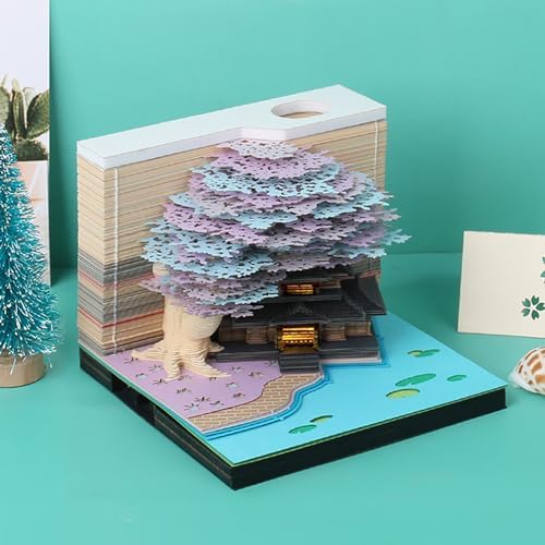 3D Memo Pad 260 Sheets Tree House Notepad with Light Kawaii Sticky Note Pad 3D Paper Carving Art Craftwork Desk Decoration Pen Holder DIY High-Grade Creative Gift,Purple - Image 2