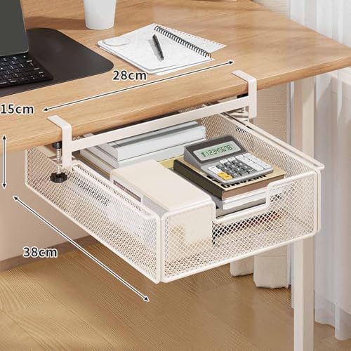under Desk Drawer Basket Clamp on Container Saving Mesh Metal Desk Attachment File Holder Slide Out Organizer, White S - Image 4