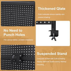 Clamp-On Desk Pegboard with Dual Monitor Stand, 59" Steel Privacy Panel with Modular Hooks & Movable Partition, Fits 0.59"–1.77" Desks, Ergonomic Storage Organizer for Office & Gaming Setup, Bla - Image 6