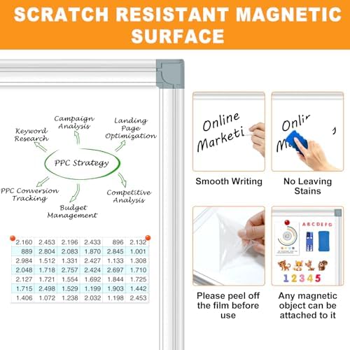 H-Qprobd White Board Dry Erase Whiteboard for Wall 24x18 (3pcs) Magnetic Boards for Office Classroom & Home, Small Wall Whiteboard Including 6 Markers, 10 Magnets, 2 Erasers & 15 Adhesive Hooks - Image 4