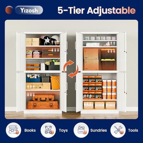 Yizosh Metal Storage Locking Cabinet with 4 Doors and 2 Adjustable Shelves,71" Lockable Garage Tall Steel Cabinet,for Home Office,Living Room,Pantry,Gym,Commercial Storage (White) - Image 6