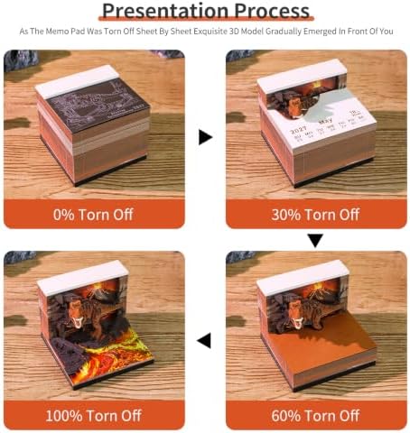 3D Time Piece Calendar, 2027 Desk Calendar With LED Light, 3d Tree Memo Pad Creative Desk Calendar, Christmas Gift for Colleague Friend, Desktop Decoration (Volcano T-rex) - Image 5