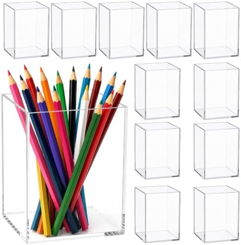 Mototo 12PCS Clear Acrylic Pen Holder Pencil Cup Office Desk Organizer Case by MOTOTO