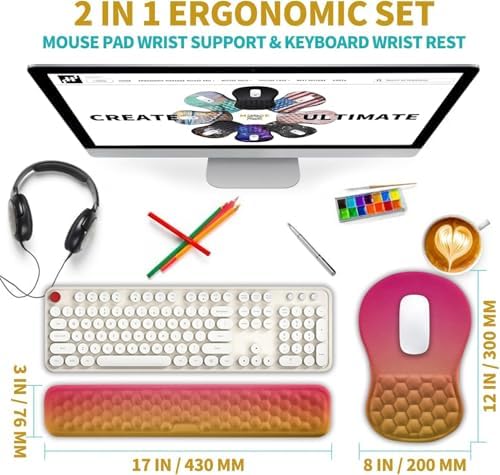 Hokafenle 2 in 1 Ergonomic Mouse Pad Wrist Support & Wrist Rest for Computer Keyboard Set, with Relieve Carpal Tunnel Pain Massage Bulge and Full Memory Gel Design (2In1 Set, Sunset Glow) - Image 2