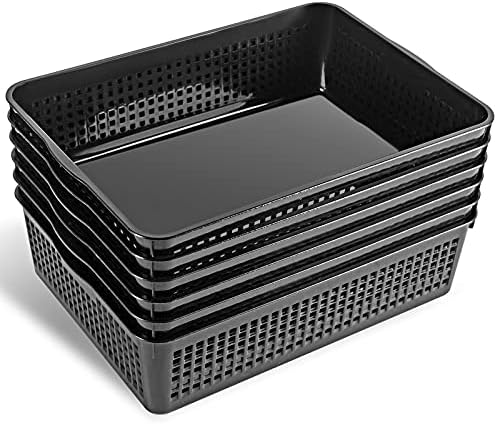 Eslite A4 Size Plastic Storage Basket,Desktop File Paper Letter Organizer Tray, 6-Packs (Black) - Image 7