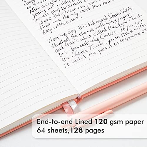 feela 5 Pack Notebooks Journals Bulk, Hardcover Classic Ruled Lined Journals with Pen Holder for Women Girls School Business Supplies, with 5 Black Pens, 120 GSM, 5.1”x8.3”, A5, Light Coral - Image 3