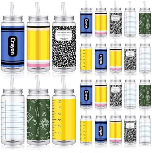 Meanplan 24 Sets Back to School Gifts Bulk Plastic Cup with Lid and Straw by Meanplan
