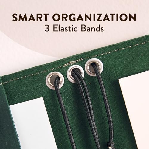 TORAKIP Leather Journal Cover for Field Notes – Handmade Refillable Notebook Cover with 3 Elastic Bands, Card Slots & Pen Holder, Small Travel Journal Cover 3.5" x 5.5" (Paper Not Included), Green - Image 4