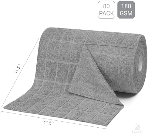 LIVOS Microfiber Cleaning Cloth Roll - 80 Pack, Reusable Paper Towels, Microfiber Towels for Cars, Super Absorbent Lint Free Cleaning Rags for House, Kitchen, Window-Check Grey, 11.5"x11.5" - Image 3