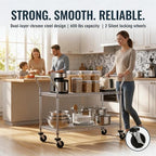 Finnhomy 2 Tier Commercial Grade Rolling Cart, Heavy Duty Utility Cart, Carts with Wheels and Handles, Kitchen Carts on Wheels, Metal Cart with 600 lbs Capacity, Shelf Size 23.6"Dx47.2"W x 39.4"H, NSF - Image 3