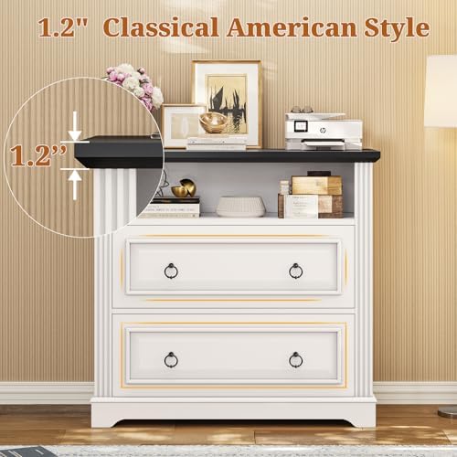 Itaar 2 Drawer File Cabinet, Farmhouse Filing Cabinet for Home Office Fits Letter, Legal, A4 Size, Wood Lateral File Cabinet with Printer Stand, Storage Shelf, White - Image 6
