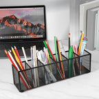 2 Pcs Black Metal Mesh Desk Organizer Pen Holder 6 Compartments Pencil Holder for Desk, pen organizer for Office Supplies, Pencil Caddy, Makeup Brush Storage, Home and Classroom Accessories - Image 5