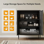 COFaR Black Metal Storage Cabinet, 40” Industrial Kitchen Organizer & Buffet Sideboard, 3-Tier Steel Cabinet with Adjustable Shelves, Magnetic Doors for Coffee Bar, Office, Dining Room - Image 6