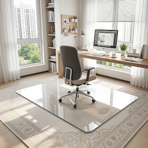 Antok Tempered Glass Chair Mat, 45"x60" Office Chair Mat for Carpet & Hardwood Floors, Heavy Duty 1/5" Desk Chair Mat for Smooth Rolling at Home or Office by AntokMirror