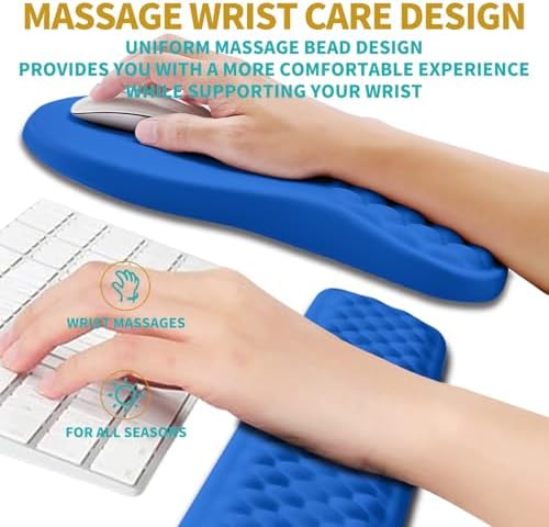 Hokafenle 2 in 1 Ergonomic Mouse Pad Wrist Support & Wrist Rest for Computer Keyboard Set, with Relieve Carpal Tunnel Pain Massage Bulge and Full Memory Gel Design (2In1 Set, Dg Blue) - Image 4
