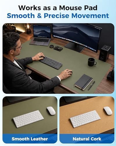 Aothia Cork Desk Mat - Dual-Sided XL PU Leather Desk Pad & Full Desk Protector, Large Waterproof Desktop Mat for Office & Gaming (47" x 23.6", Olive Green) - Image 5