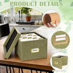 2 Pack Index Card Box 5X8 with 25 Kraft Paper Dividers Green Burlap - Image 3