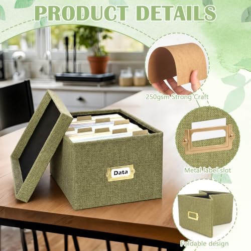 2 Pack Index Card Box 5X8 with 25 Kraft Paper Dividers Green Burlap - Image 3