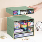 Desk Storage Organizer with 9 Drawers, 4 Tiers Stackable Desktop Craft Storage Drawers, Clear Storage Box Caddy for Stationary Makeup Jewelry Office Craft Supplies (Green) - Image 2