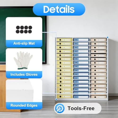 Literature Organizer with 48 Compartments, Adjustable File Sorter Mail Center, PVC Paper Storage Cabinet with Shelves for Home, Office & Classroom, White - Image 7