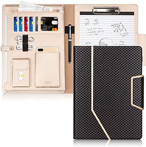 Toplive Business Padfolio, Executive Conference Folder with Document Sleeve, Letter/A4 Size Clipboard, Business Card Holders, Men's & Women's Mermaid Black by Toplive
