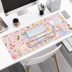 Large Gaming Mouse Pad Set, Adorable Style 4 in1 Ergonomics Keyboard Desk Mat with Memory Foam Wrist Rest, Extended Game Mousepad, Non-Slip Desk Pad Matt Easy Typing Pain Relief I Pink Girly - Image 2