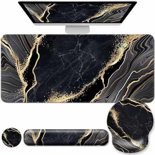 Desk Mat Set Keyboard and Mouse Pad with Wrist Rest Support by VINEBURY