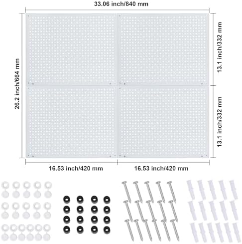 Peg Board, Heavy Duty Steel Organization Panels, Universal 1/8 and 1/4 Peg Board Accessories, Ideal for Garage Tool Storage, Pack of 4(White, 16X12) - Image 3