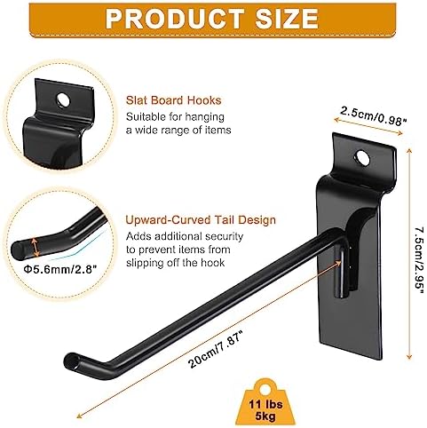 HARFINGTON 60pcs Slat Wall Hooks 8" Length Metal Pegboard Panel Display Wall Hanging Hook and Hanger for Garage, Retail, Shop, Supermarket, Black - Image 2