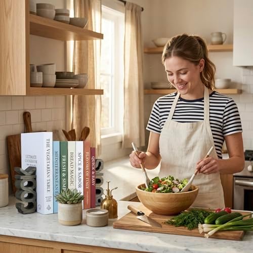 MyGift Gray Wood Cook & Books Bookends, Rustic Cookbook Holder Set of 2 - Image 4