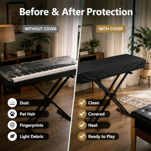 88 Key Piano Keyboard Cover for Yamaha DGX Series DGX-670 2021-present, 210D Oxford Waterproof Digital Piano Dust Cover with Silver Coating, Adjustable Drawstring & Storage Bag - Image 5