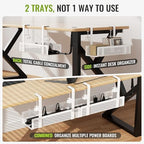 [Upgraded] 2 Pack Cable Management Under Desk Tray, Xpatee 27.6" No Drill Open Slots Cable Management Tray, Cord Wire Organizer Box with Clamp for Table Thickness up to 3" - No Desk Damage(White) - Image 2