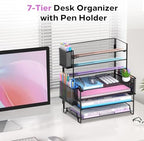 7-Tier Desk Organizer with 3 Pen Holders, Metal Letter Tray, Black - Image 4