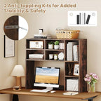 LDAILY Desktop Bookshelf, 37’’ Wood Desk Shelf with 7 Cubes & 3 Adjustable Shelves, 3-Tier Desk Display Rack, Desk Hutch for Dorm College Office Computer Monitor Up to 27’’ (Rustic Brown, 7 Shelves) - Image 5