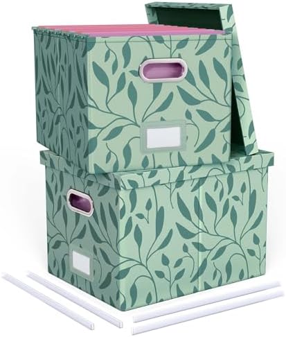 Oterri 2 Pack File Storage Organizer, Document Organizer, Portable File Box with Lid, Fit for Letter/Legal File Folder Storage,Leaf Green-Box only by Oterri