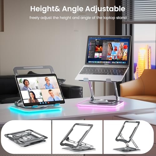 360°Rotating Laptop Stand with RGB Lights, Fits 10-16"Laptops MacBooks - Image 6