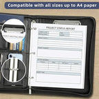 Zippered Padfolio with 3-Ring Binder & Clipboard, PU Leather Portfolio Organizer for Men Women, A4 Document Holder with Phone Pocket Pen Loops Card Slots, Professional Business Interview Folder Black - Image 6