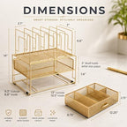 BLU MONACO | Gold Desk Organizer With Drawer | Metal Mesh File Holder & Vertical File Organizer | Desktop Storage for Office Supplies, Papers & Folders | 9.3" D x 13" W x 14" H - Image 6