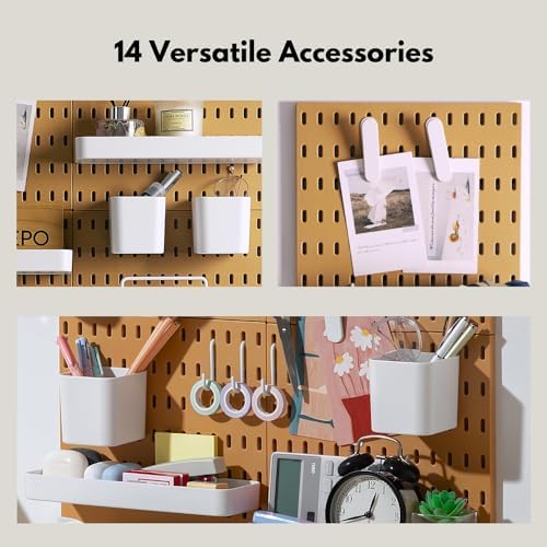 Keepo Peg Board Wall Organizer – Plastic Pegboard Panels, Modular Peg Board Storage System for Home Office, Craft Room, Gaming Setup (Tan Brown, 22″×22″) - Image 5