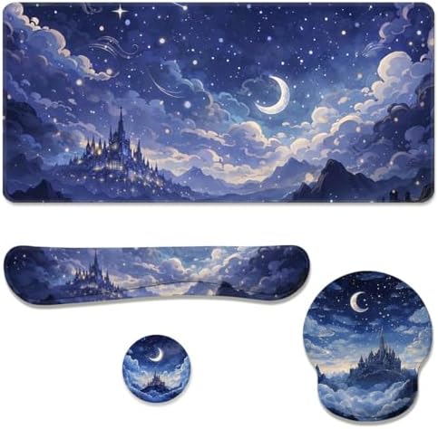Moonlit Castle Desk Mat Set Dream Night Sky Large Mouse Pad with Wrist Rest 4in1 Desk Mat for Desktop Ergonomic Computer Desk Arm Wrist Anti-Slip Computer Ergonomic Mouse Pad Home Office Gaming by Unknown